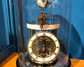 Celeste Mantel Planetary Glass Dome Mechanical Clock in Ebony Finish