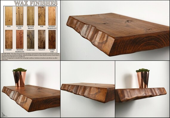 Waney Edge Rustic Floating Shelves Premium Wax Finish Solid Chunky