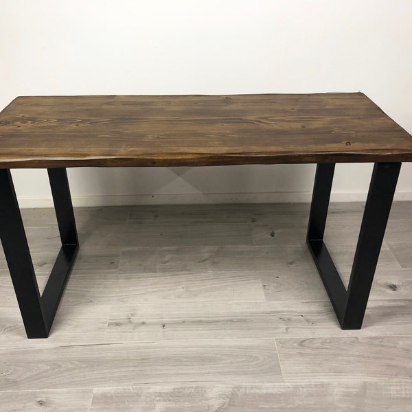 Industrial Rustic Dining Table Office Desk Chunky Solid Wood Metal Box Legs Handmade UK