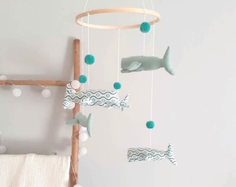 Whales Mobile for crib, baby mobile, crib mobile, nursery decor, nursery mobile, whales mobile, green whales, baby mobile