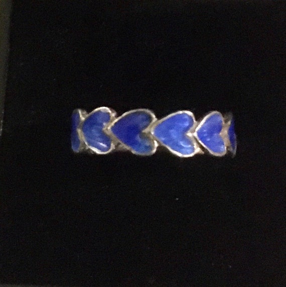 Blue Enamelled Hearts Ring