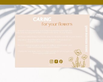 Instrucciones de cuidado de flores recién cortadas de floristería / Plantilla Canva editable / Negocio de floristería / Plantilla retro