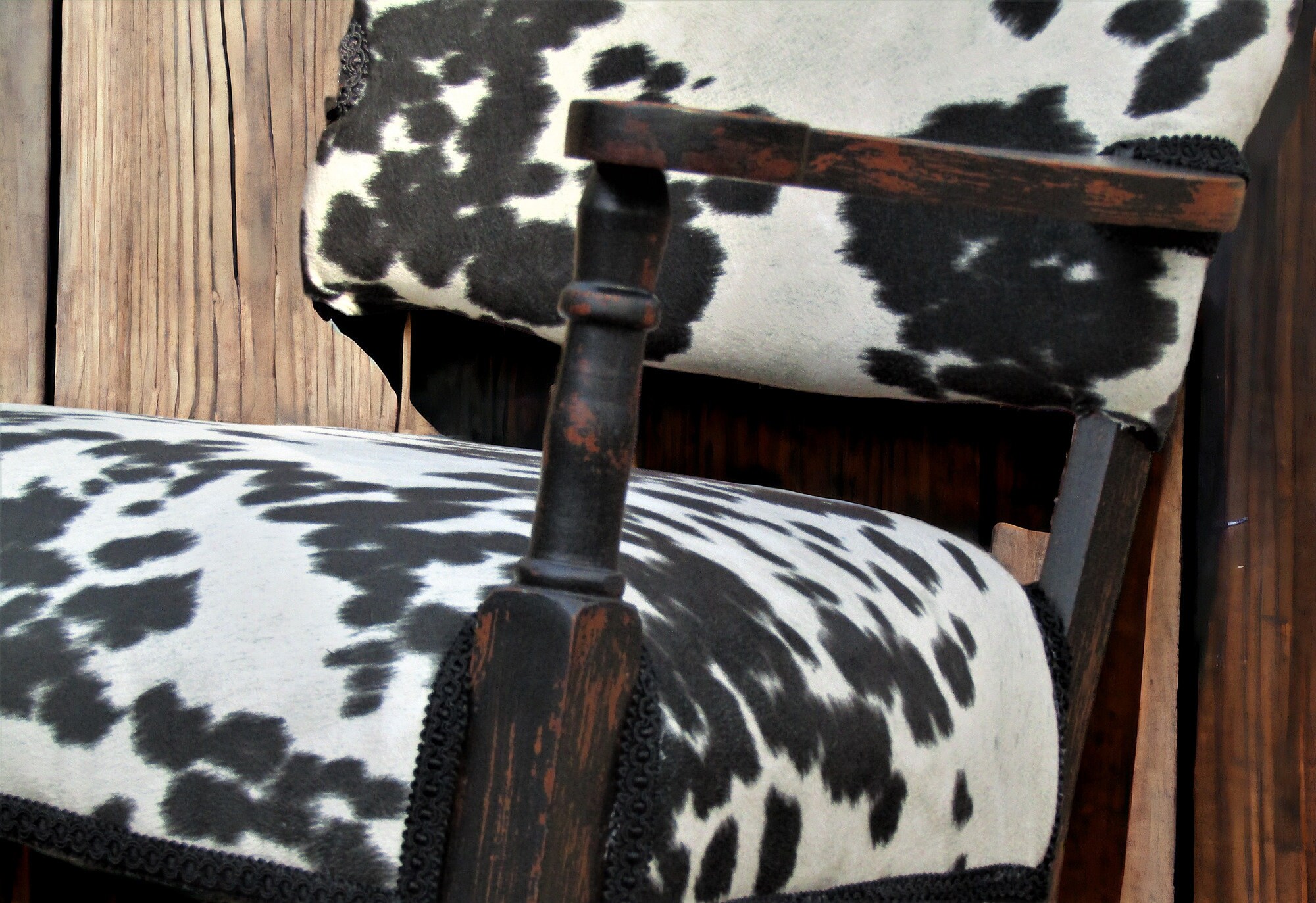 Faux Cowhide Rocking Chair Vintage Black and White Black Distressed ...