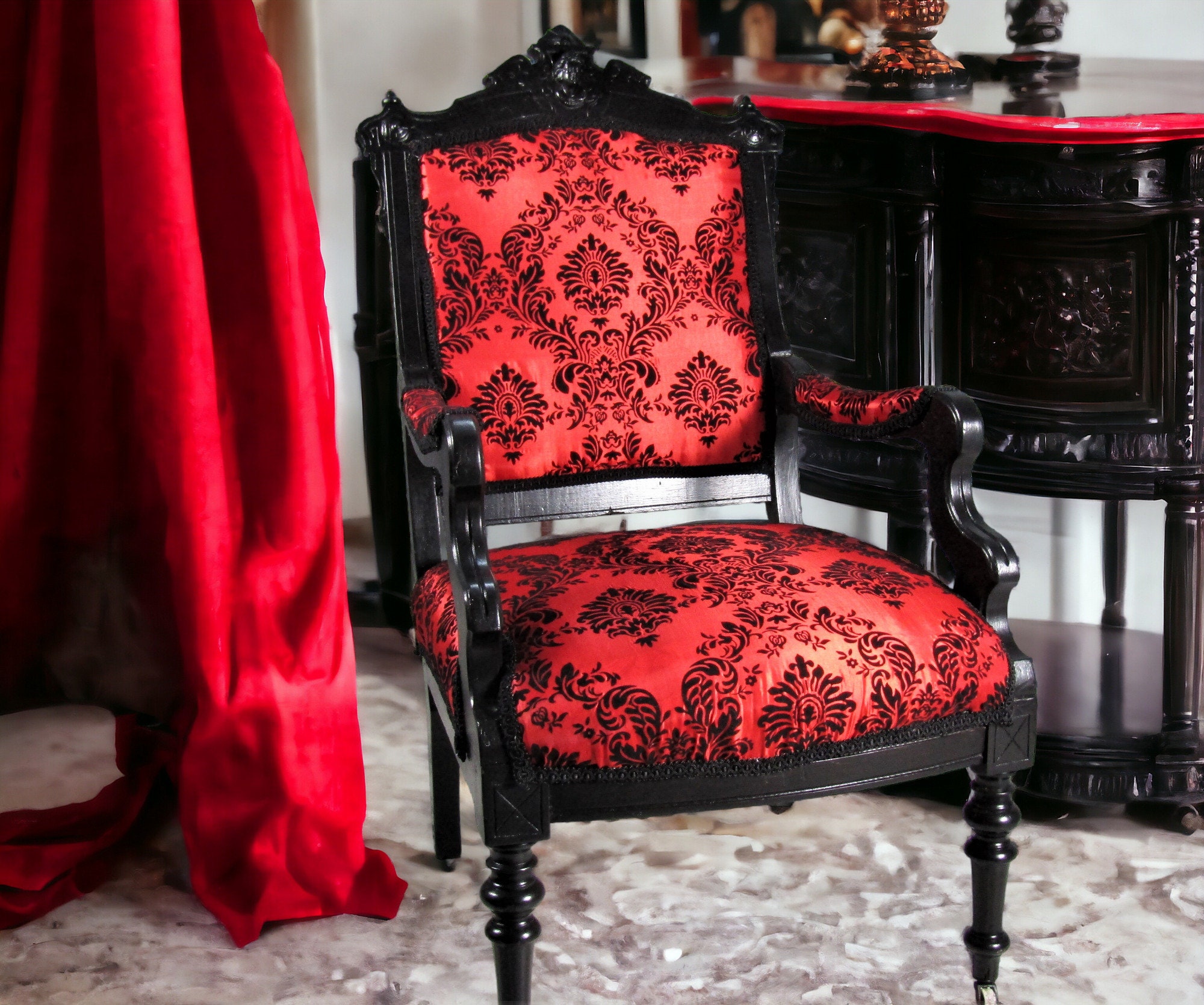 Royal Purple Velvet Bats Gothic Victorian Loveseat Sofa Custom Throne  Baroque Couch Vintage