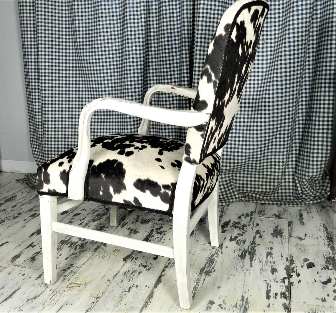 Black and White Faux Cowhide White Distressed Chair with Black Etsy