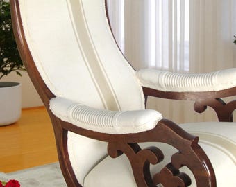 Vintage Hand-Painted Rocking Chair: Nursery Decor, Grainsack & Ticking Stripe