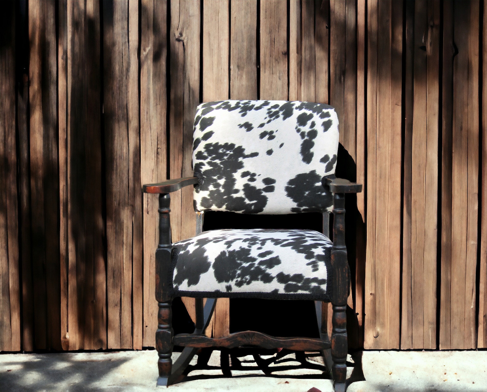 Faux Cowhide Rocking Chair Vintage Black and White Black Distressed ...