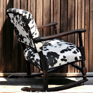 Faux Cowhide Rocking Chair Vintage Black and White Black Distressed ...