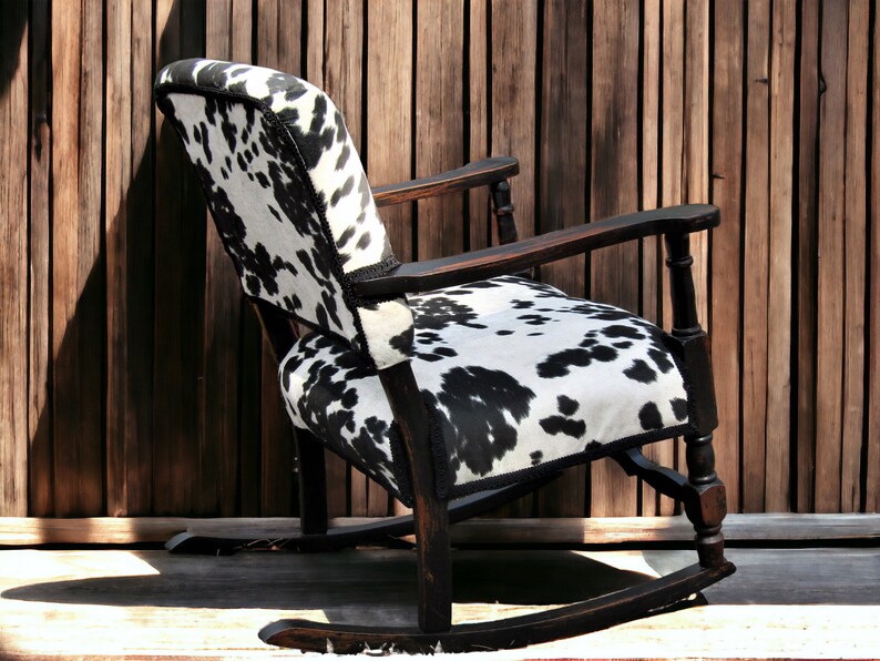 Faux Cowhide Rocking Chair Vintage Black and White Black Distressed ...