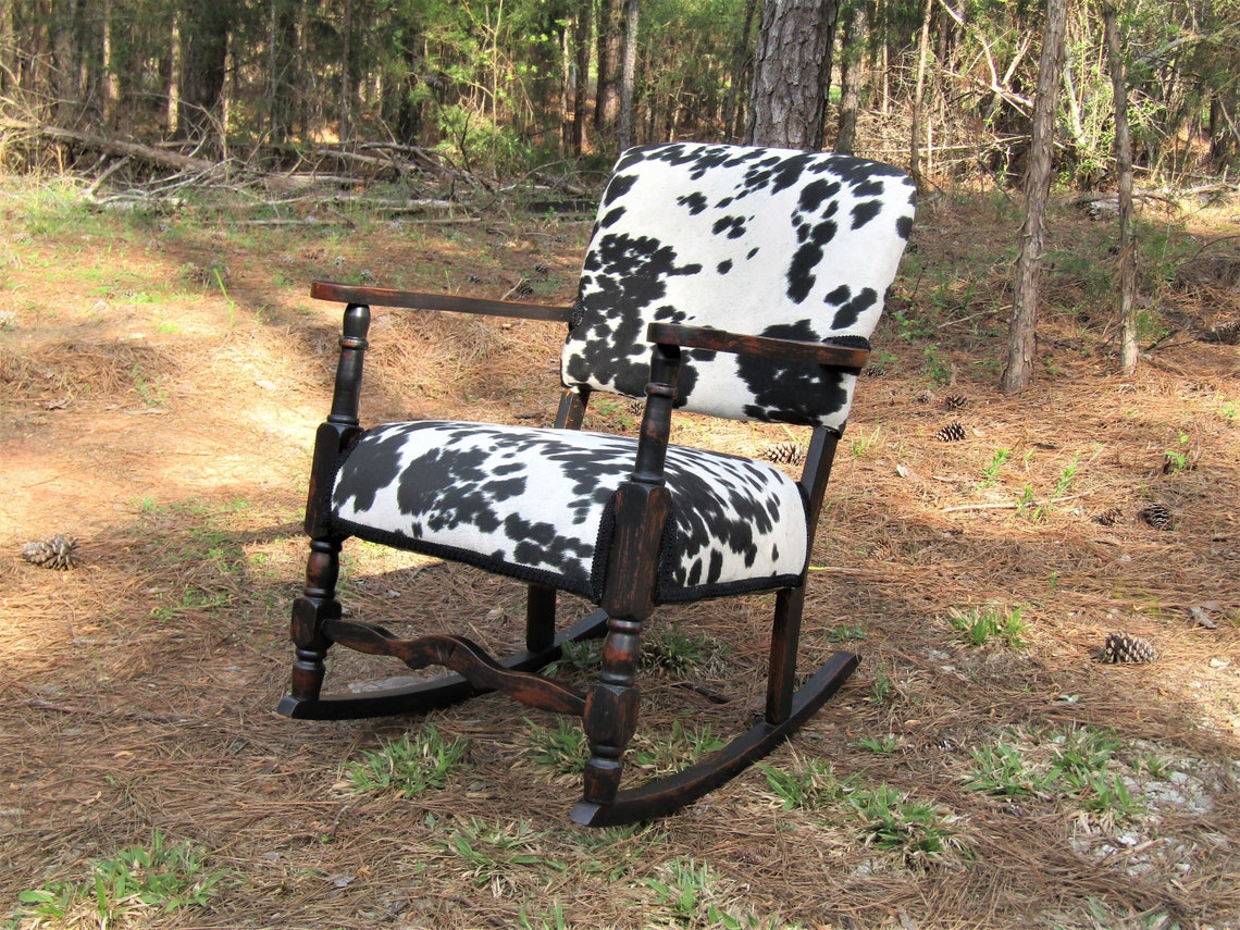 Vintage Black and White Faux Cowhide Black Distressed Rocking Etsy