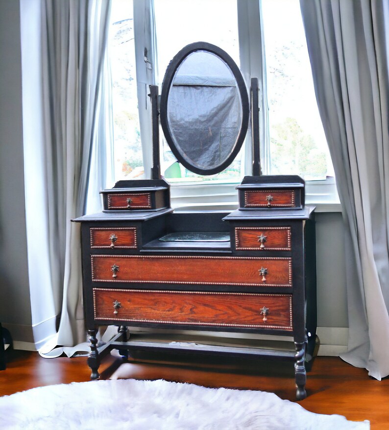 Vintage/antique Makeup Vanity Black With Natural Wood Drawer Fronts ...