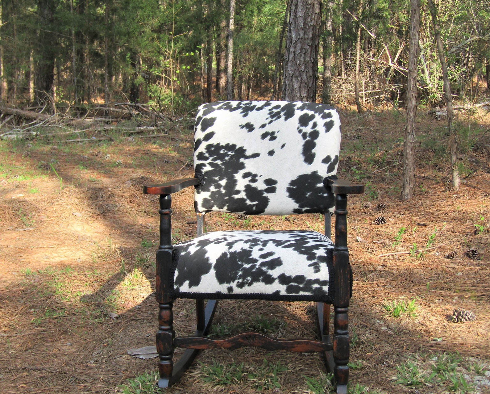 Vintage Black and White Faux Cowhide Black Distressed Rocking Etsy