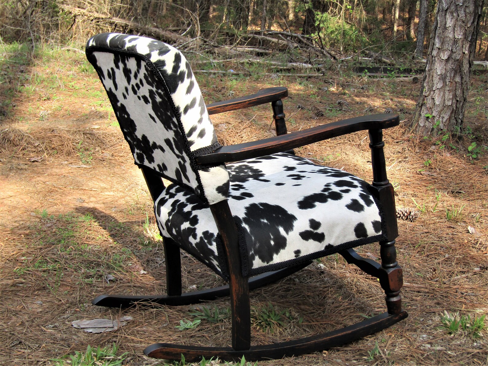 Vintage Black and White Faux Cowhide Black Distressed Rocking Etsy