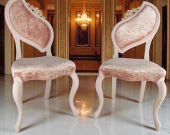 Pair of Vintage Hollywood Regency Pink on Pink Velvet Upholstered Chairs