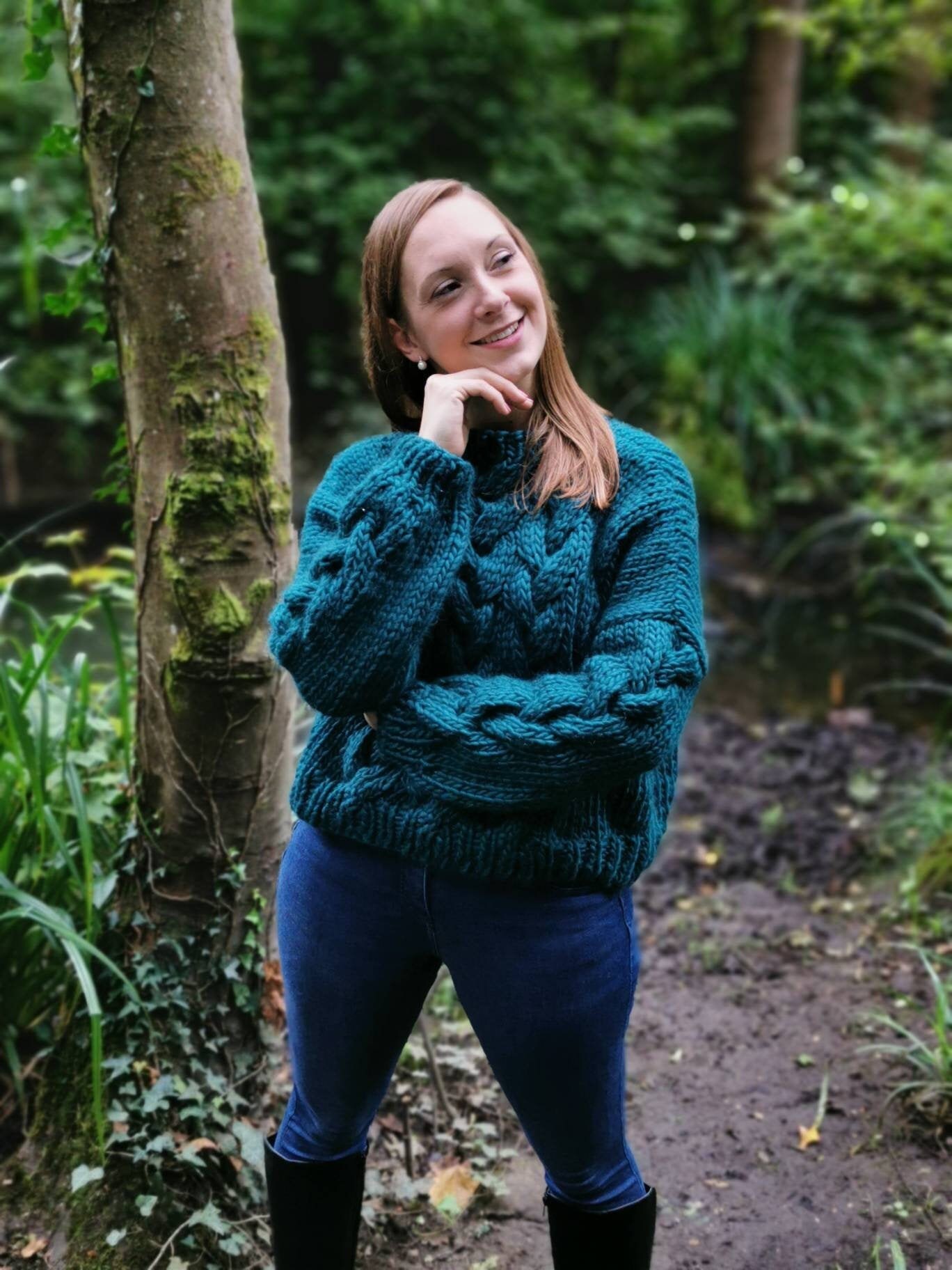 Luxury Merino Hand Knit Cabled Teal 