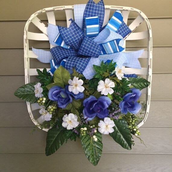 Blue And White Basket Wreath Front Door Image 0