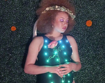 Dark Power LED Bodysuit - Light Up Top mit kabelloser Fernbedienung, einstellbarer Farbwechsel Bodysuit für Auftritte, Festivals, Events