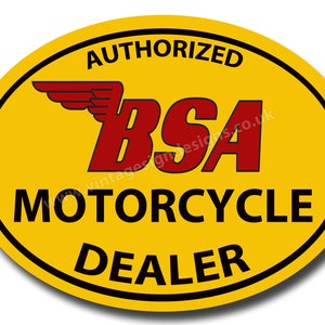 Autorisierter BSA Motorrad Händler Maschinenschnitt / profiliertes ovales Metallschild. Offiziell lizenziertes B.S.A Produkt. © & ™ BSA