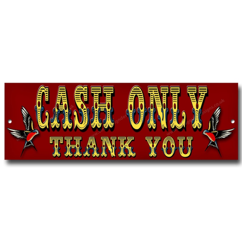 Letrero de metal "Sólo pago en efectivo" para estudio de tatuajes, tamaño 12" x 4", letrero para salón de tatuajes, tienda de tatuajes. imagen 1