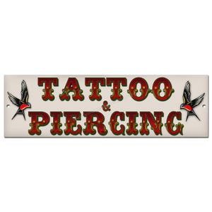 Tattoo Studio - Tattoo & Piercings metal sign. size 12&quot;x4&quot; Tattoo Parlour,Tattoo Shop sign.