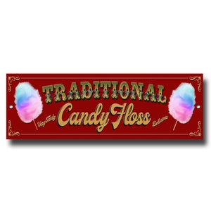 Feira tradicional de algodão doce, placa de metal para feira de diversões. Dimensões 12" x 4"