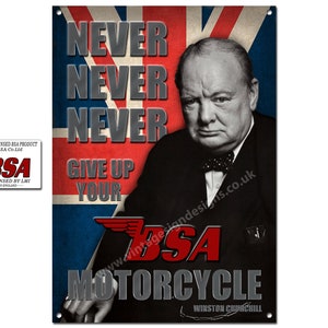 Never never give up your BSA Motorrad Metallschild, Wandkunst Größe 20 x 11&quot;
