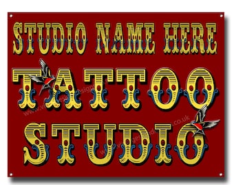 Tattoo Studio - Personalised Tattoo Studio metal sign size 16"x12" Have Your Tattoo Studio Name On This Metal Sign.
