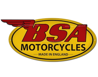 BSA Motorrad Made In England Machine Cut Reproduktion Werbeschild aus Blech. Größe 9 "x 20"