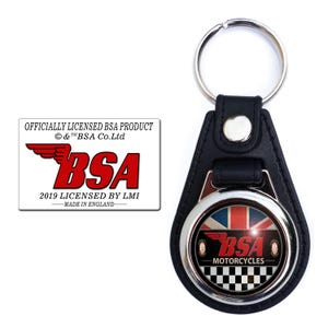 Officially licensed B.S.A. faux leather round key ring / fob.