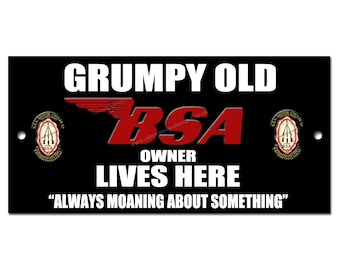 Grumpy Old Bsa Besitzer Lives Here Metallschild. Ca. 21 cm x 9 cm