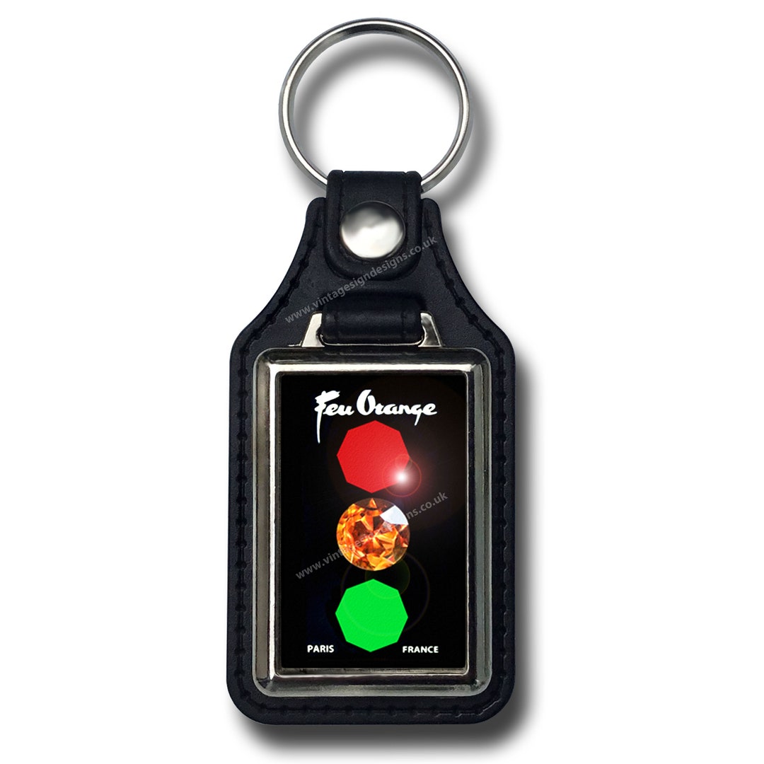 Feu Orange Air Freshener Themed Faux Leather Rectangle Key Ring / Fob