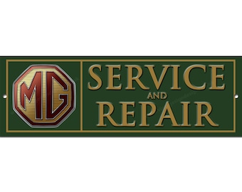 Officially licensed MG service & repairs metal garage sign.