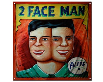 Circus SideShow Banner Schild-Two face man Metal Größe 30x30 cm