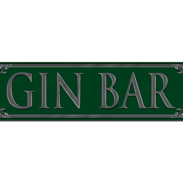 Old Pub Style Gin Bar metal sign. size 12"x 3" Home Bar Decor.