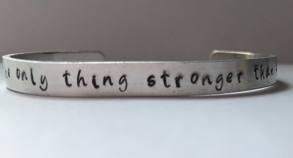 Motivational Message Bracelet Inspirational Gift Hand Stamped Aluminum Cuff Bracelet hope is the only thing stronger than fear