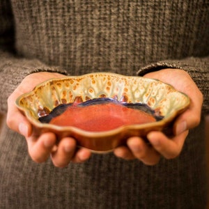 Pottery Key Dish / Key Bowl in Red & Green, Great as a Catchall Tray / Ceramic Trinket Dish