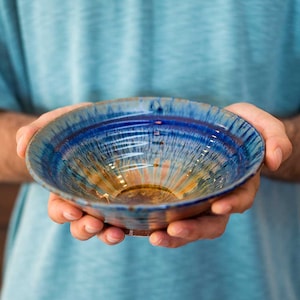 Stoneware Plate, Blue Pottery Bowl, Ceramic Salad Bowl, Pasta Plate image 1