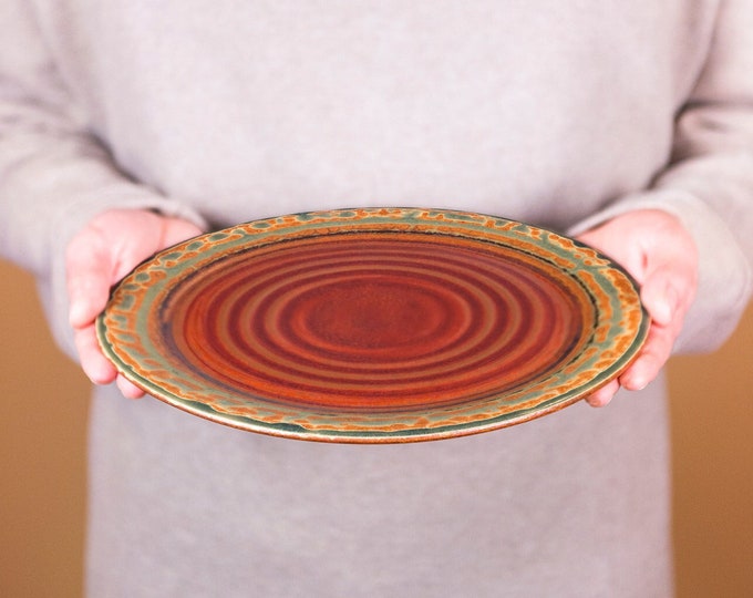 Red Ceramic Dinner Plate, Handmade Pottery Dinnerware
