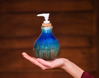 Handmade Ceramic Soap Dispenser Pump, Amber Blue Hand Soap Dispenser, Dish Soap Dispenser