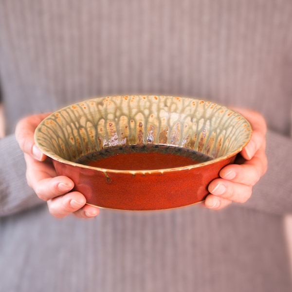 Red Ceramic Baking Dish, Pottery Dinnerware, 8" Pottery Pasta Bowl