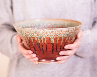 Large Stoneware Bowl in Rustic Red, Fruit Bowl Pottery, Large Serving Bowl, Ceramic Mixing Bowl