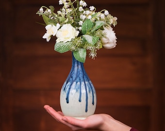 Tall Ceramic Bud Vase, Blue Ceramic Vase, Pottery Flower Vase