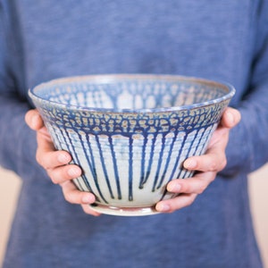 Large Stoneware Bowl in Blue Mint Green, Fruit Bowl Pottery, Large serving Bowl, Ceramic Tableware