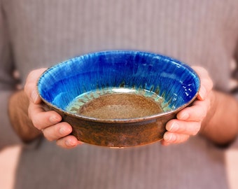 Blue Ceramic Baking Dish, Pottery Dinnerware, 8" Pottery Pasta Bowl