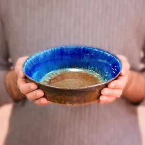 Blue Ceramic Baking Dish, Pottery Dinnerware, 8" Pottery Pasta Bowl