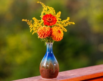 Tall Ceramic Bud Vase, Blue Ceramic Vase / Single Stem Vase in Amber Blue, Great Flower Lover Gift