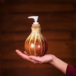 Handmade Ceramic Soap Dispenser Pump, Brown & Yellow Hand Soap Dispenser, Dish Soap Dispenser, Shampoo bottle
