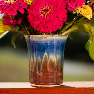 Straight Blue Ceramic Vase / Large ceramic vase, Great as a Ceramic Flower Pot & Utensil Organizer