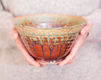 Ceramic Serving Noodle Bowl / Ramen Bowl, Fruit Bowl Pottery in Rustic Red, Salad Serving Bowl, Ceramic Tableware