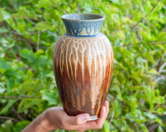Classic Large Ceramic Vase Handmade, Studio Pottery Vase, Flower Vase Ceramic, Wedding Presents, Blue Drip Glaze Pottery Vase, ONE-OF-A-KIND